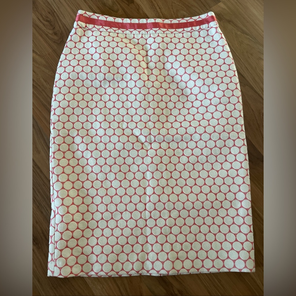 Boden Pink and White Polka Dot Pencil Skirt